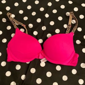 PINK hot pink push up bra with Leopard straps
